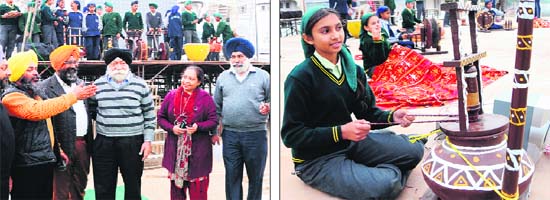 Organisers inspects the venue of the Mr Singh International 2012 at Sri Guru Harkishan Public school at Ranjit Avenue in Amritsar; and ( right) Students rehearse for the cultural show to be showcased during the contest