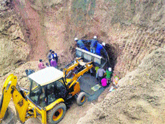 Construction of the underground tunnel of the Phinna Singh irrigation project in progress on Thursday.