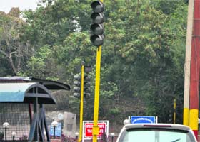 A traffic light which was not working at a busy chowk in Jammu on Thursday
