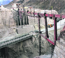 A bridge under construction at Khatse which will connect Leh with Srinagar. 