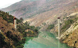 A view of the under-construction Ganpat bridge over the Chenab in Doda.