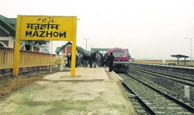 A view of the Mazhom railway station where the train was halted after local residents staged a protest on Thursday