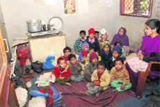 A creche being run from a shabby room by the Sewa Bharti Sewa Dham in Sector 25. 