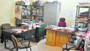 Deputy Commissioners office wears a deserted look following a strike by government employees in Jammu on Friday.