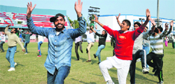 Artistes practise at Guru Nanak Stadium.