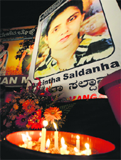 A candle-light vigil for Jacintha Saldanha in Mangalore.  AFP 