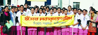 Nursing students during the door-to-door cancer survey at a rural area in Amritsar.
