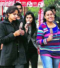 Even as cold wave gripped the region, college students enjoy ice candies in Jalandhar on Saturday