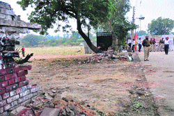 The demolished wall of the Government College for Girls in Ludhiana on Saturday. Tribune Photo: Himanshu Mahajan