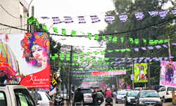 Rani Jhansi Road has been decked up ahead of Lord Jagannath Rath Yatra in Ludhiana. Photo: Inderjeet Verma