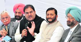 In saddle, rough ride: Abhay Chautala (C), IOA president, along with members GS Mander (R), Tirlochan Singh (second from L), RK Anand (L) and BP Baishya (second from R) at a press conference in New Delhi on December 7