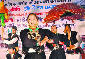 A girl performs during an annual cultural show at Rangers College in Dehradun on Sunday.