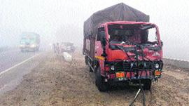 The truck damaged in the collision.