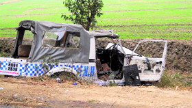A police Gypsy lies damaged in a ditch.