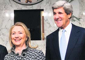 US Senator John Kerry with US Secretary of State Hillary Clinton