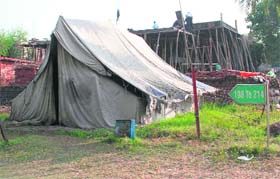 An illegal tent outside the house of former Punjab Chief Secretary Jai Singh Gill