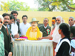 A statue of Shaheed Bhagat Singh unveiled by dignitaries at a function held at Government Model Senior Secondary School, Bodia Kamalpur, in Rewari district.