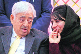 PDP leaders Mufti Mohammad Sayeed and Mehbooba Mufti at a party meeting in Jammu on Monday.