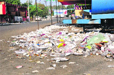 Litter strewn around a tent following the Jagannath rath yatra in Ludhiana on Monday.