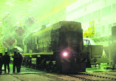 The Soyuz rocket being taken to the launch pad by train on Monday at the Baikonur Cosmodrome in Kazakhstan. The Soyuz launch is scheduled for December 19.