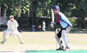 A batsman in action in a match during the late Bankelal Shah Memorial Cricket Tournament in Dehradun on Tuesday