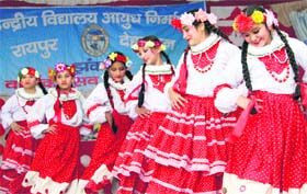 Students of Kendriya Vidyalaya, OFD, Raipur perform a dance at their schools annual function in Dehradun on Tuesday