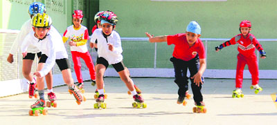 Skaters in action during the LSSC Roller Skating Championship at Guru Nanak International Senior Secondary Public School, Model Town, Ludhiana, on Tuesday. 