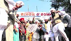 Namdharis during a protest in Ludhiana on Tuesday