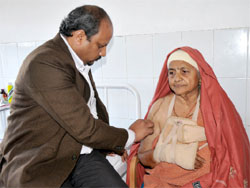 Kanta Devi with Dr Ajay Gupta at the Civil Hospital in Bathinda on Wednesday. 