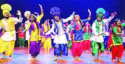 tudents of KBDAV, Secto 7, present an item during the annual cultural show at the Tagore Theatre in Chandigarh on Wednesday