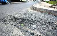 Potholes on a road in Sector 19.