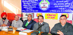 Representatives of the National Sample Survey Office address the media in Jalandhar on Wednesday. Photo: Sarabjit Singh
