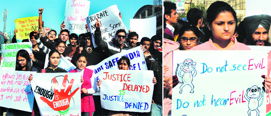 Students take out a protest march condemning the Delhi gang rape incident in Amritsar on Thursday.