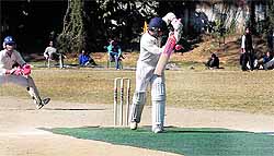 A batsman in action during a match in the Banke Lal Shah Memorial Cricket Tournament in Dehradun on Thursday