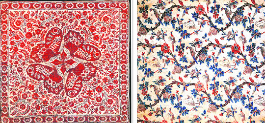 Samples of printed cotton from Geneva of Switzerland Printing industry that was inspired by Indian printed cottons(L) 19th century(R) 18th Century