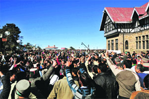 Congress supporters celebrating the partys victory in the Himachal Assembly elections, in Shimla on Thursday.