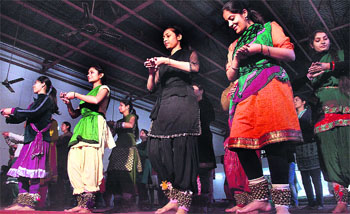 Students attend a dance workshop at BD Arya Girls College in Jalandhar Cantonment on Thursday. 