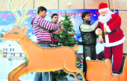 Preparations for Christmas celebrations outside a church in Gandhi Nagar, Jammu on Thursday. Tribune photo: inderjeet singh