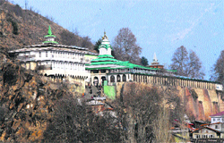 A view of Makhdoom Sahib shrine at Hari Parbat hill in Srinagar. Tribune photo: Amin War