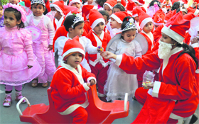 Students of St Xaviers Playway School take part in the Christmas celebrations in Ludhiana.