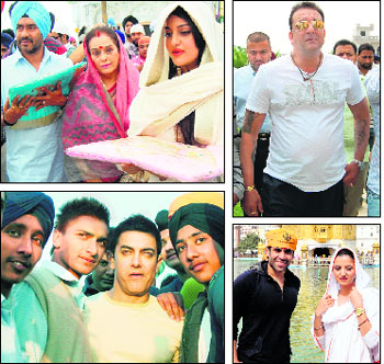 Ajay Devgn, Sonakshi Sinha and her mother Poonam Sinha; Sanjay Dutt; Tusshar Kapoor and Kulraj Randhawa; and Aamir Khan during their visits to Amritsar in 2012.