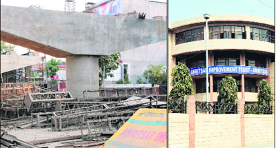 The Kitchlew chowk flyover in Amritsar and (right); the Amritsar Improvement Trust office. 
