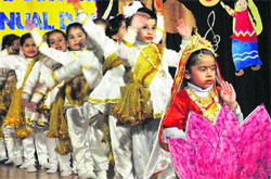 Tiny tots perform a dance during the annual day function of Bachpan at Prachin Kala Kendra, Sector 71, Mohali, on Friday