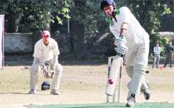 A batsman plays a shot in a match in the Late Bankelal Shah Memorial Cricket Tournament in Dehradun on Friday. Tribune photo: Vinod Pundir 