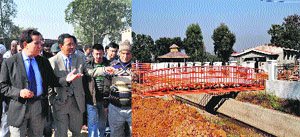 Tourism minister Nawang Rigzin Jora and Technical Education minister RS Chib inspect infrastructure project at Suchetgarh in Jammu on Friday. 