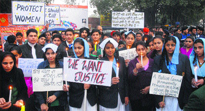 Students of different schools raise their voice against the gang-rape in New Delhi recently.