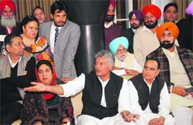 Congress Legislature Party Leader Sunil Jakhar addresses a press conference at the Punjab Vidhan Sabha complex on Friday.