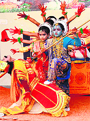 A play being staged by Gayatri Vidyapeeth students in Haridwar on Saturday. 