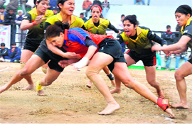 The final match (girls section) of the 60th Senior Kabaddi Championship under way in Haridwar on Saturday. 