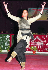 Artiste Swati Sinha performs at BD Arya College in Jalandhar on Friday. 